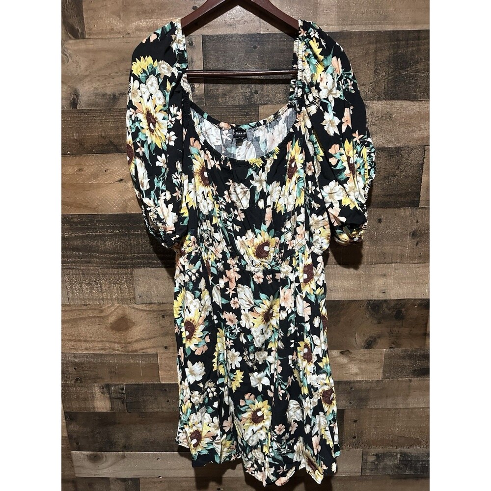 Torrid 4 4X Plus Size Black Floral Dress Stretchy Top Womens